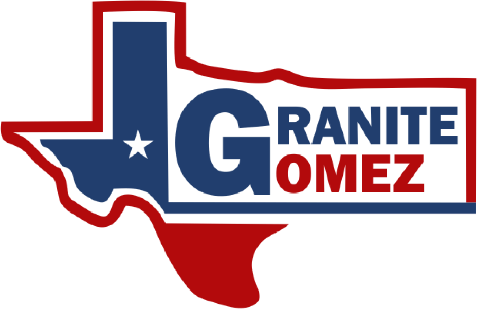 Granite Gomez logo – outline of the state of Texas with company name in red and blue.
